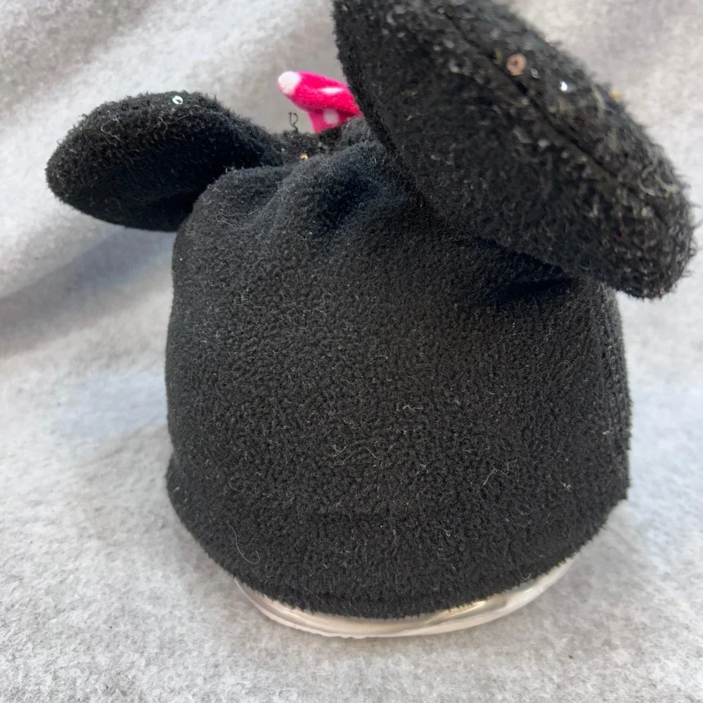 Minnie Mouse Face Kids Black Disney Beanie Sequin Ears Pink Bow OSFM